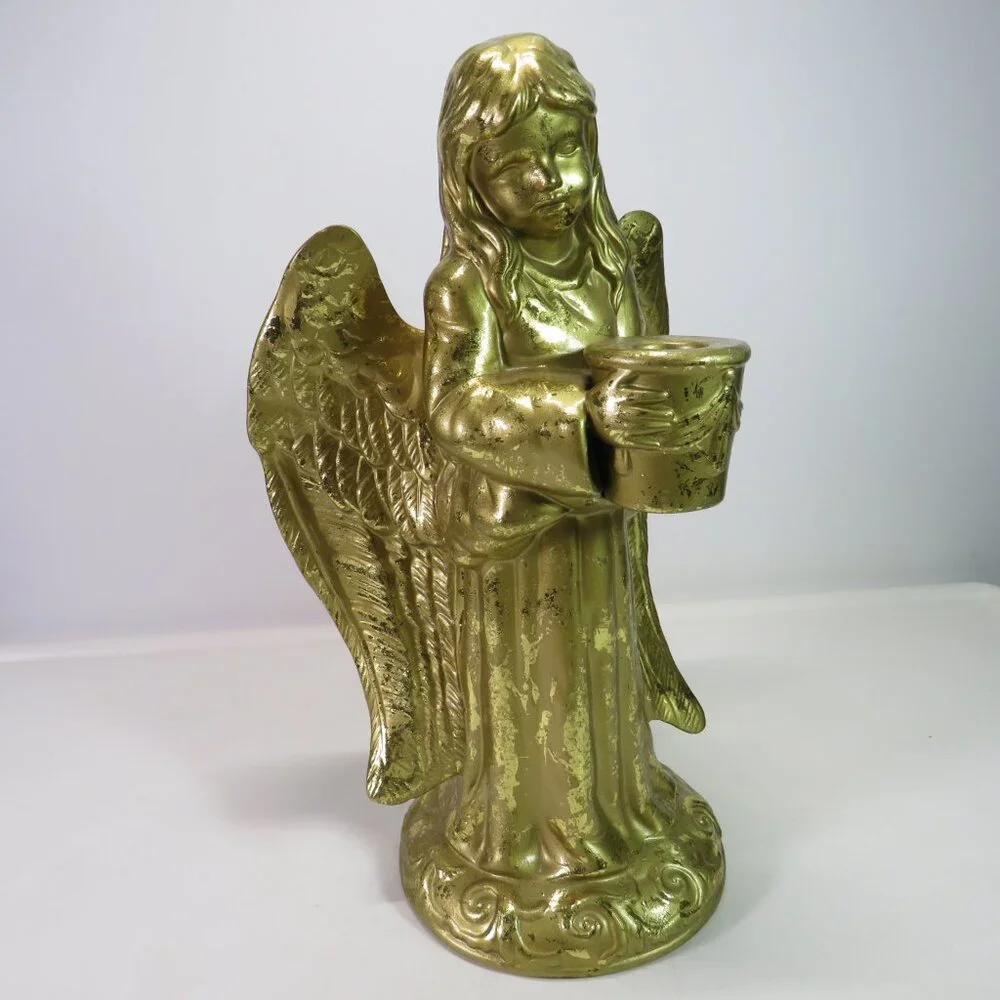Gold Foil Ceramic Angel with candle holder 12